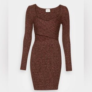 Abercrombie & Fitch Long Sleeve Wrap-Front Mini Sweater Dress